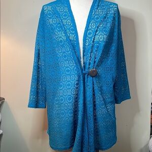 Blue Crochet Cardigan with Button Closure